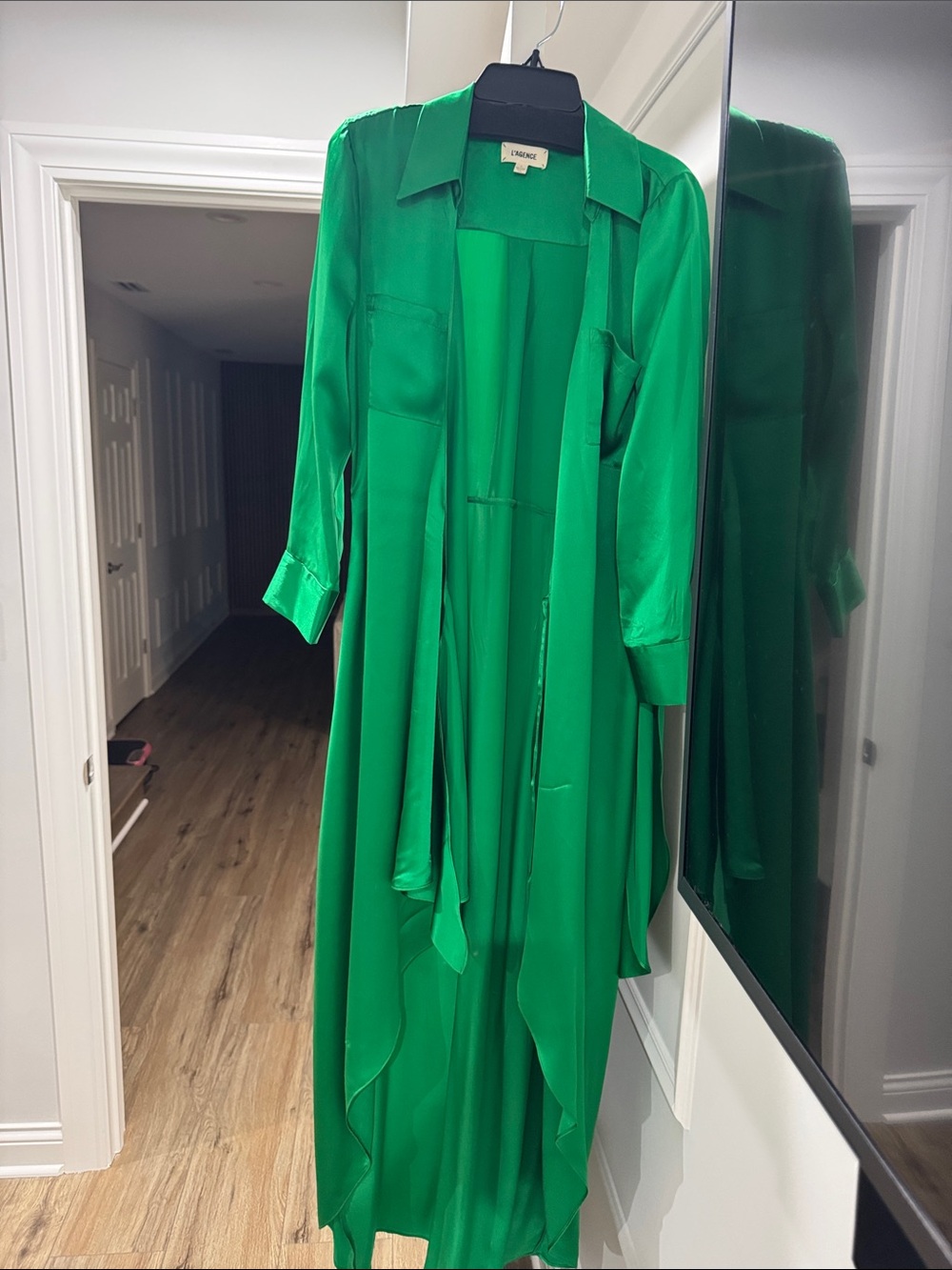 L'AGENCE Vibrant Emerald Green Silk Maxi Shirt Dress
